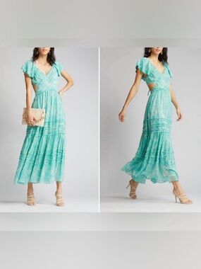 Aqua Floral Maxi Dress - Women